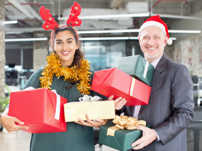 Employees with Christmas Gifts