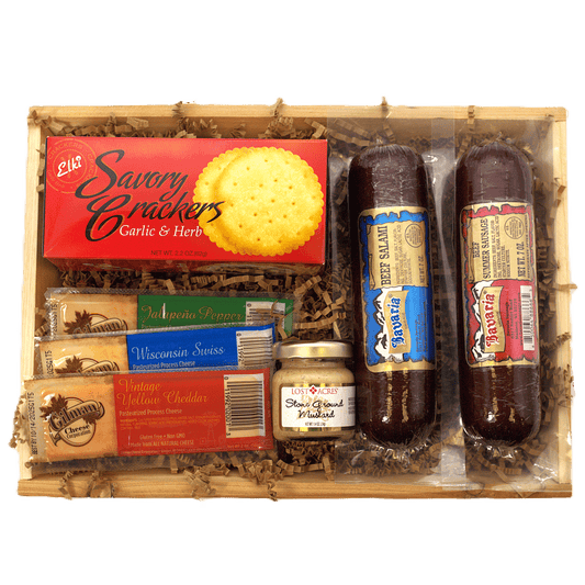 Rustic Meat & Cheese Crate - Delight in this rustic Meat & Cheese Crate, ideal for any occasion. Packed with savory meats and cheeses, it’s the perfect gift!