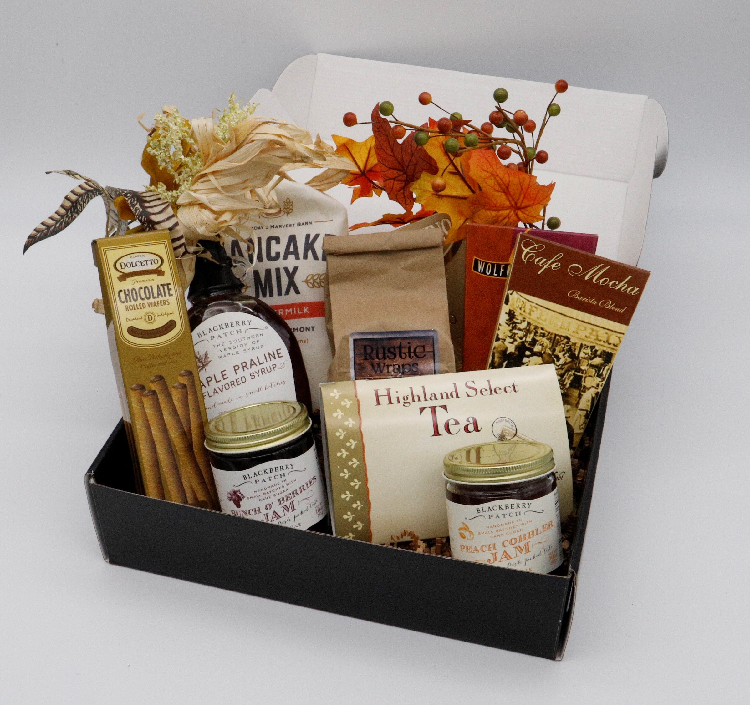 A Gift Basket with assorted items for a great breakfast