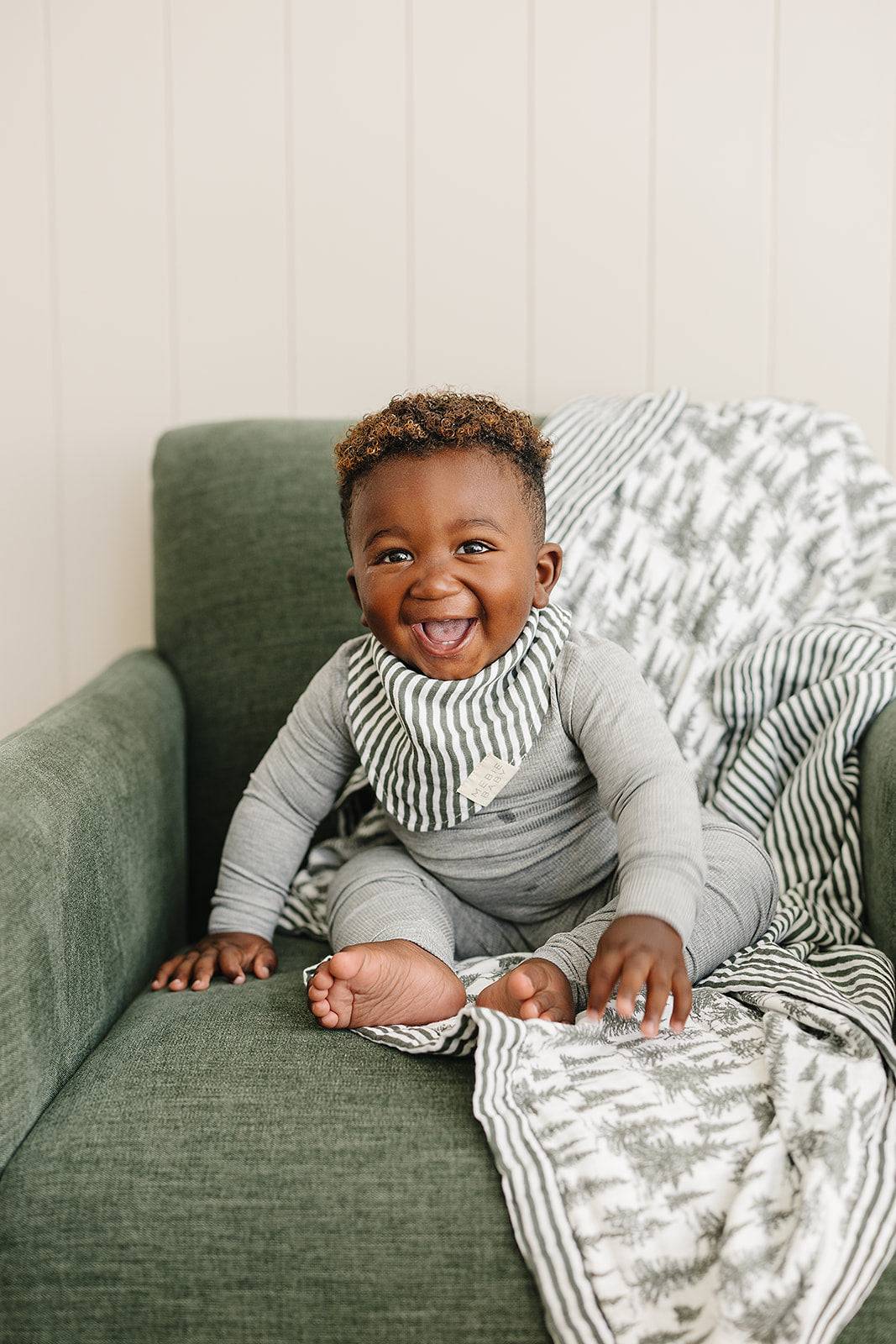 Green Stripes Classic Muslin Bib