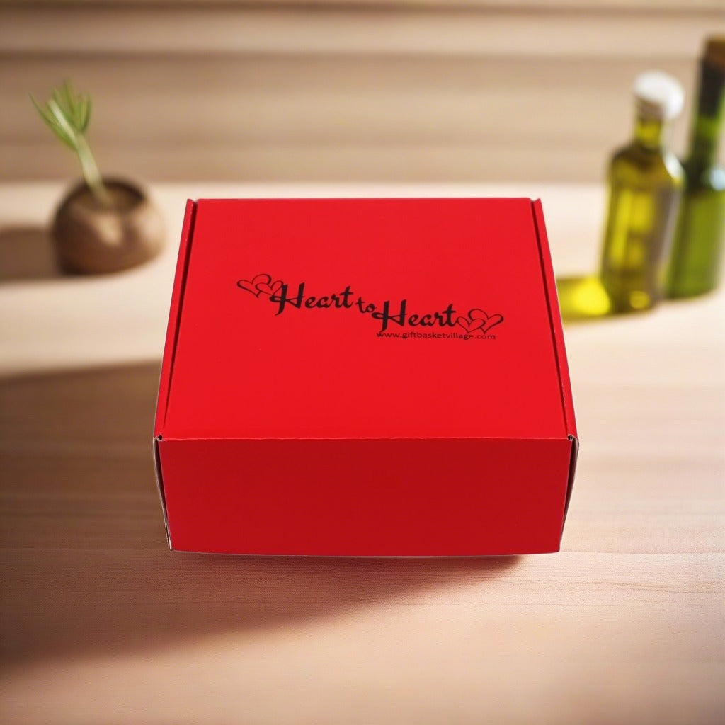 Heart to Heart Gift Box featuring gourmet treats like cheese, nuts, and cookies, available for nationwide delivery for romantic occasions.