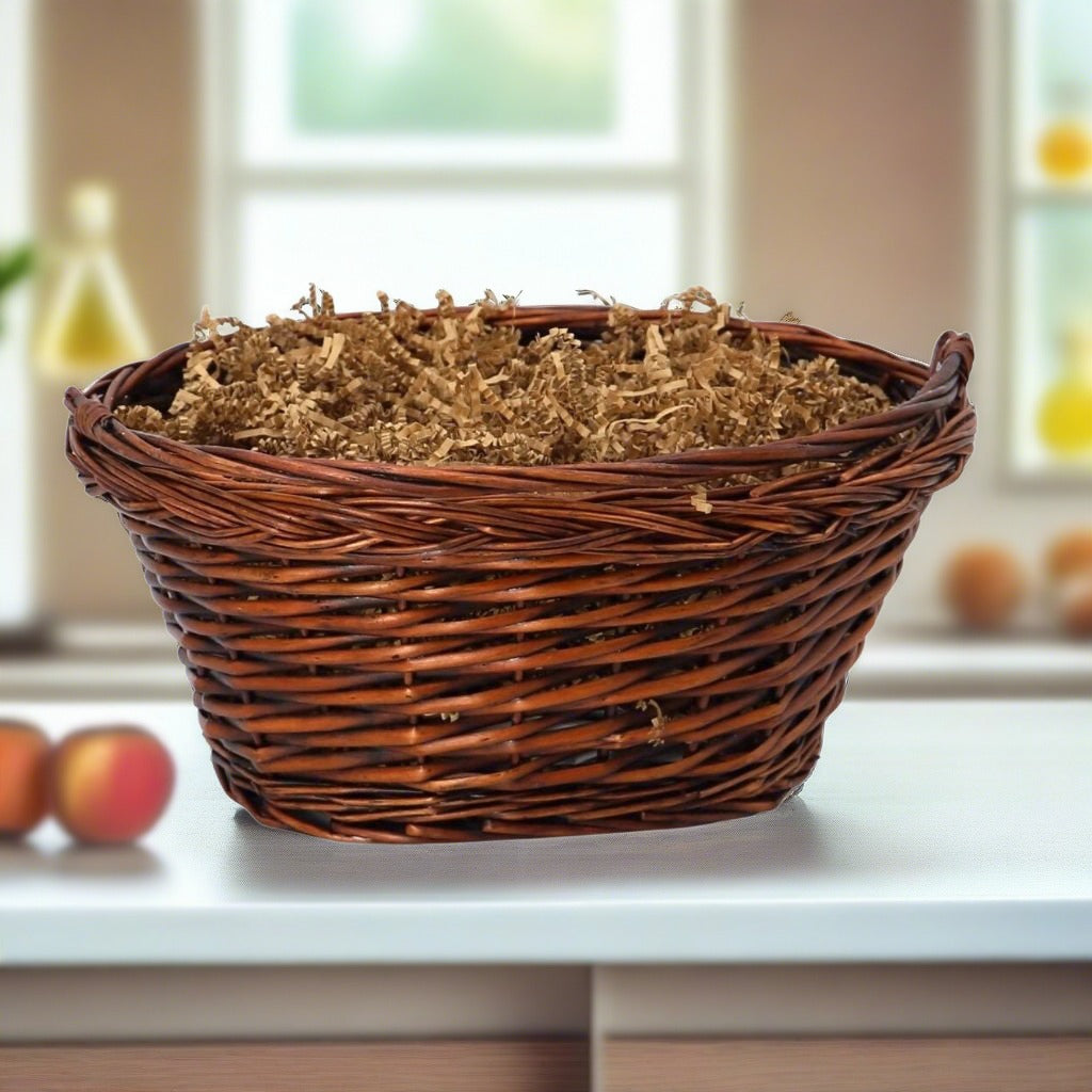 wicker basket for Mom's Day breakfast gift basket