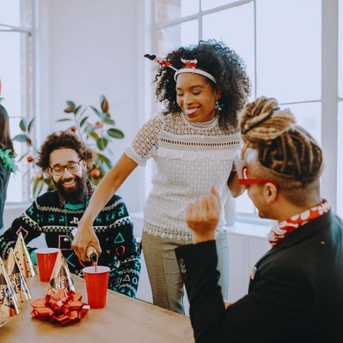 People celebrating at a christmas party