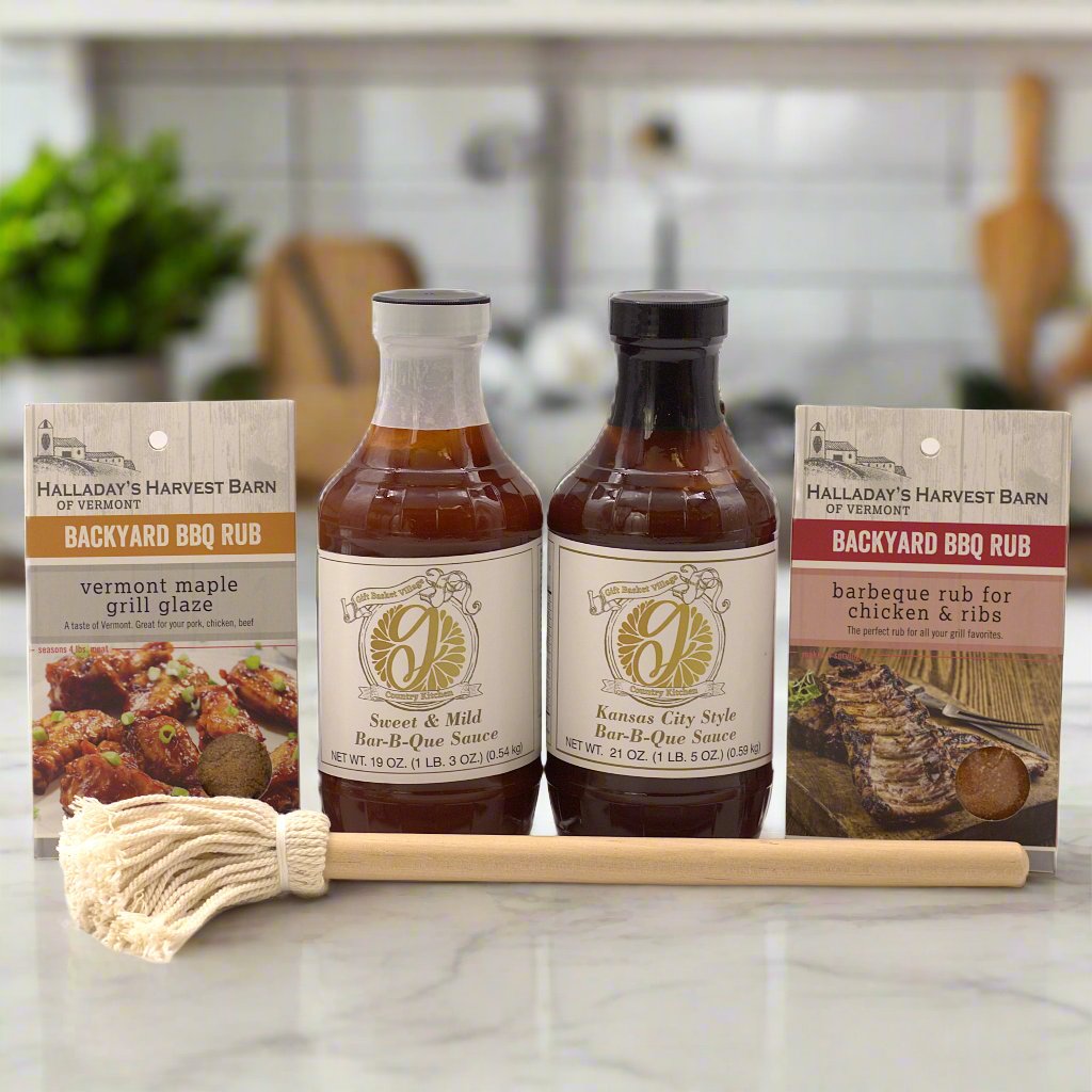 bbq gift set with bbq sauce and bbq rubs