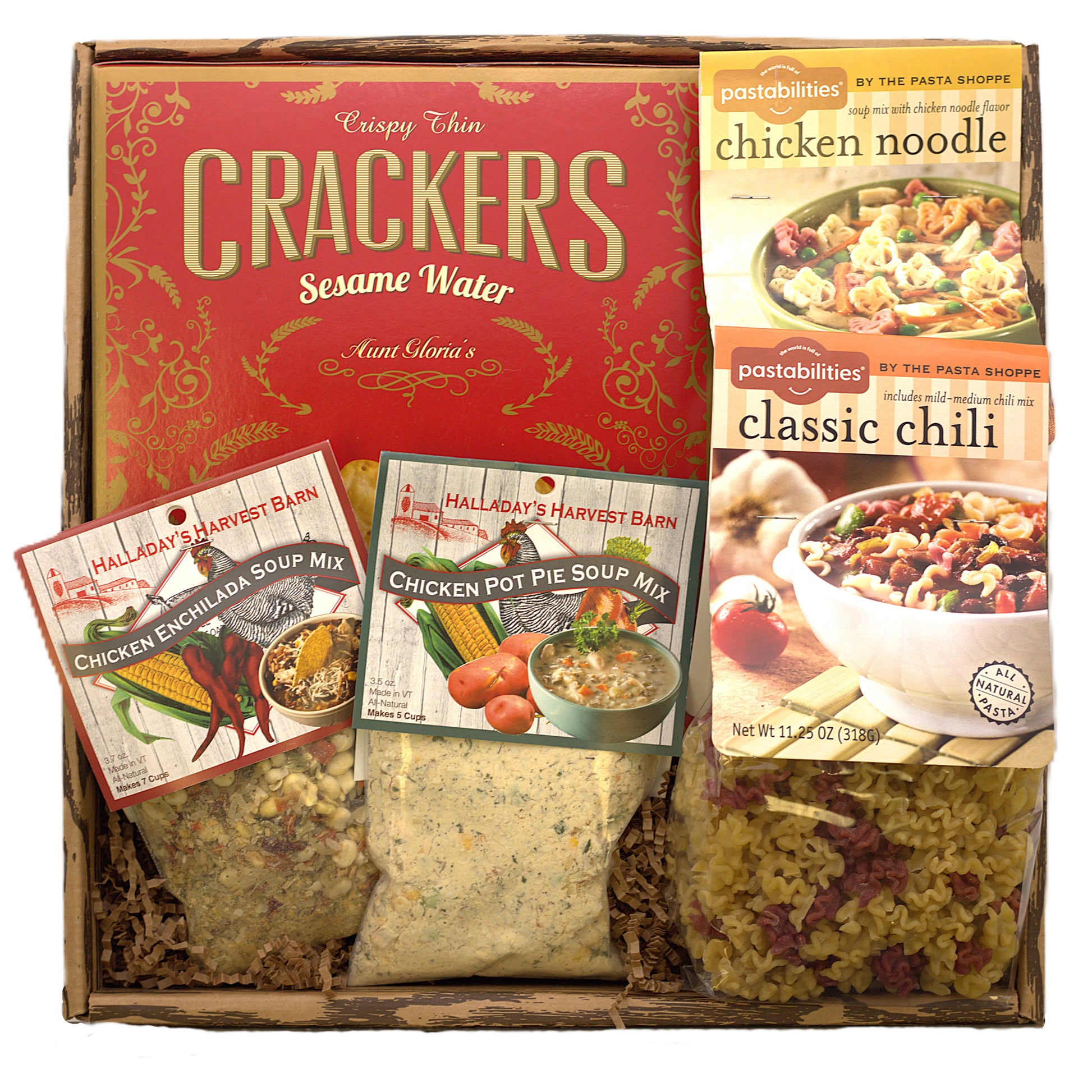 Cozy Comfort Soup Gift Box featuring savory soup mixes, gourmet crackers, and artisan packaging – a perfect comfort food gift for delivery.