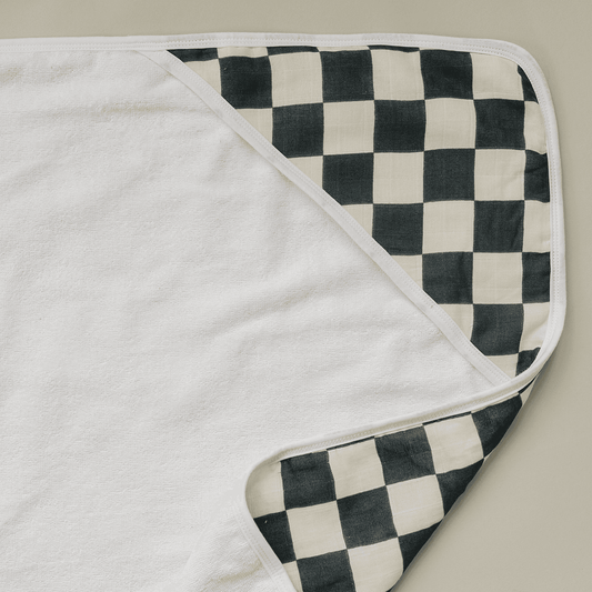 Charcoal Checkered Muslin Hooded Towel
