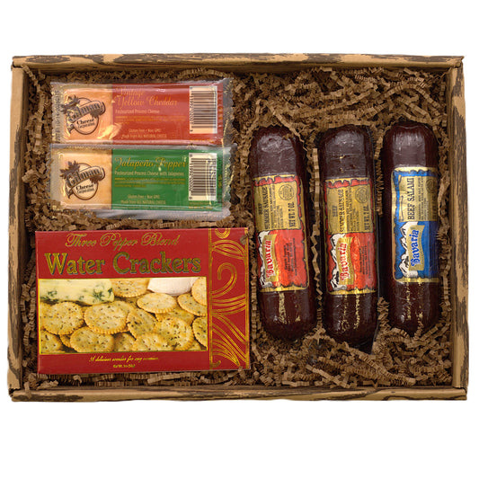 Deluxe Sausage and Cheese Gift Basket with Crackers and Cheese Bars