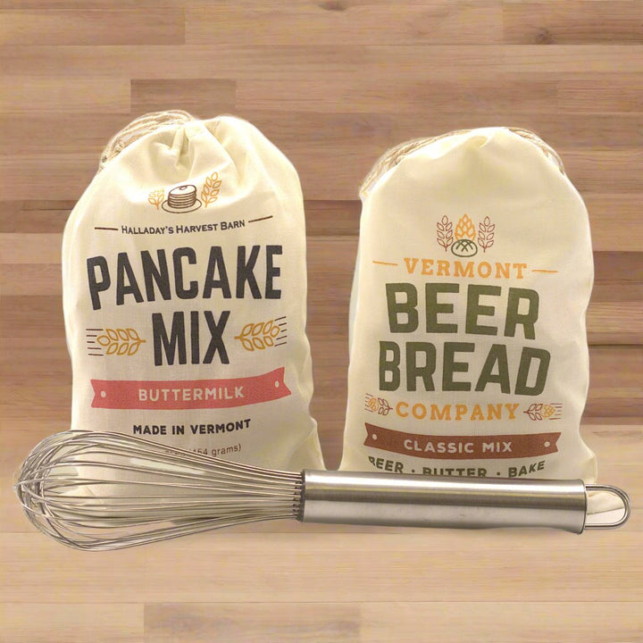 Pancake Mix, Beer Bread Mis and whisk