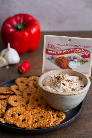 Roasted Red Pepper Dip mixed and placed in a bowl