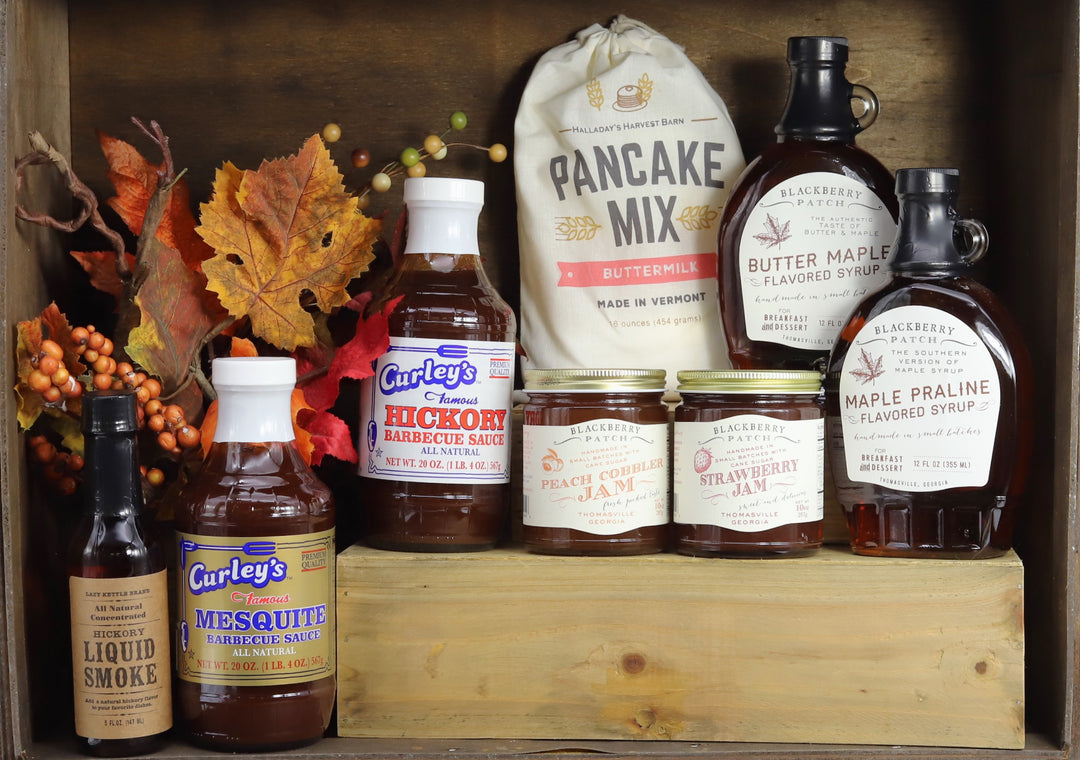 BBQ Sauce, Assorted Jams, Pancake Mix, Assorted Syrups, Hickory Liquid Smoke