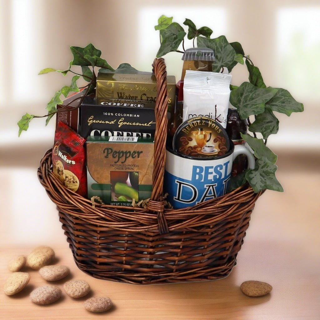Father’s Day Gift Basket featuring cheese, sausage, cookies, nuts, and more, designed to celebrate and delight dads everywhere.